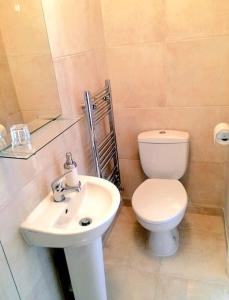 een badkamer met een wit toilet en een wastafel bij The Sardinian Guesthouse (6 Bedrooms) in Cobh