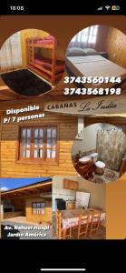 eine Collage mit Bildern eines Zimmers und eines Hauses in der Unterkunft Cabañas “La India” in Jardín América
