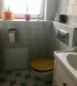uma casa de banho com um WC e um lavatório em Gästezimmer in der Uckermark in Warnitz am Oberuckersee em Warnitz