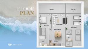 a diagram of a floor plan of a house at Amazing Pool - Balcony - Gym - Near Beach in Hallandale Beach