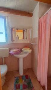 ein kleines Badezimmer mit Waschbecken und Spiegel in der Unterkunft Casetta vista mare 2 Climatizzata in Castellammare del Golfo