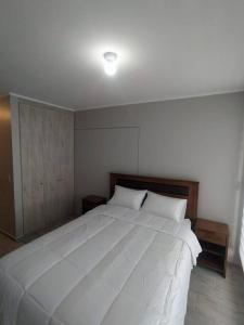 a bedroom with a large white bed with two pillows at Departamento Centro Plaza 404 in Pitrufquén