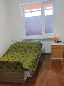 a bedroom with a bed and a window at Hostel Reja 54A in Suwałki