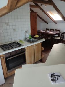 een keuken met een gootsteen en een fornuis bovenoven bij Apartment One in Vis +19 foto's