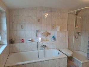 テネンブロンにあるLes Papillonsのシャワー、浴槽、トイレ付きのバスルーム +20枚の写真