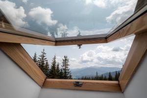 a window in a house with a view of the mountains at Pipash in Dragobrat