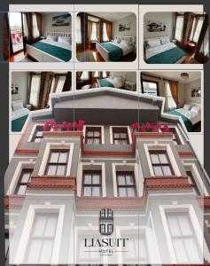 uma colagem de quatro fotografias de um hotel em Lia Suit Beşiktaş em Istambul
