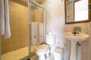 サン・ヘロニモにあるHotel Posada San Sebastianのバスルーム(トイレ、洗面台、シャワー付)
