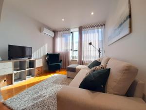 uma sala de estar com um sofá e uma televisão em Porto Soul by Flat in Porto no Porto