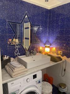 La salle de bains est pourvue d'un lavabo et d'un lave-linge. dans l'établissement Fashion Loft Luxury Milano, à Milan