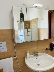 ein Bad mit einem Waschbecken und einem Spiegel in der Unterkunft THE HOUSE FIERA di ROMA in Ponte Galeria