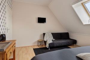 sala de estar con sofá y TV en Bron van Rust en Siegerswoude