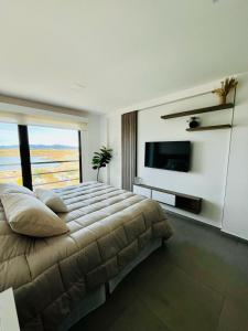 烏斯懷亞的住宿－ManuFel Rentals，一间卧室配有一张大床和电视