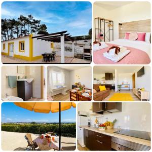 eine Collage mit Fotos eines Hotelzimmers in der Unterkunft Casas de Campo - Real Mar in Ericeira