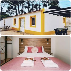 uma pequena casa com uma cama e um quarto em Casas de Campo - Real Mar na Ericeira