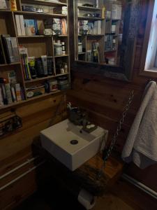 a bathroom with a sink and a mirror at Black Wood in Žabljak