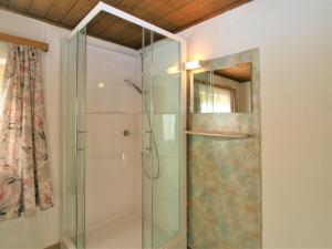 y baño con ducha y puerta de cristal. en Apartment Jägerhof-2 by Interhome en Hochpillberg