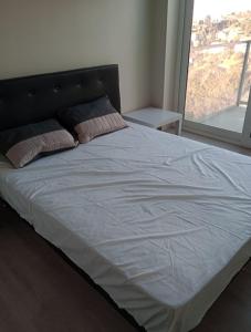 a bed with two pillows on it in a bedroom at Departamento nuevo cerro placeres in Viña del Mar