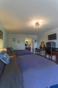 a bedroom with a large bed and a flat screen tv at Bells Marina & Fishing Resort - Santee Lake Marion by I95 - Family Adventure, Pets on Request! in Eutawville