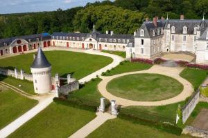 eine Luftansicht eines Schlosses mit einem großen Hof in der Unterkunft Gîte familiale au cœur du village in Villiers-au-Bouin