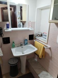 uma casa de banho com um lavatório branco e um espelho. em Casa del Centro 2P em Santa Caterina Villarmosa
