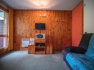 a living room with a couch and a tv at PORTAIL G - Appartement PORTAIL 51 pour 2 Personnes 00 in Valmorel