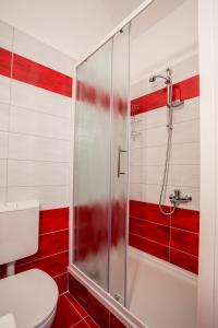 a bathroom with a shower and a toilet at Apartments House Đurđica in Bol