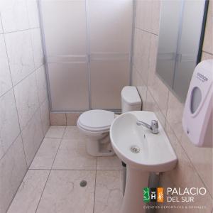 a bathroom with a toilet and a sink at Palacio del Sur in Lurín