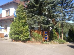 a house with trees on the side of a street at Autocamp Skalice in Slapy
