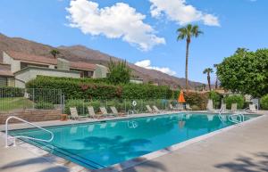 a swimming pool with chairs and a palm tree at Eclectic & Comfortable Canyon Corridor - A Ryson Property in Palm Springs