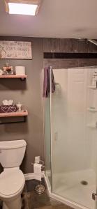 La salle de bains est pourvue d'une douche et de toilettes. dans l'établissement Nature Retreat in the city, à Ottawa