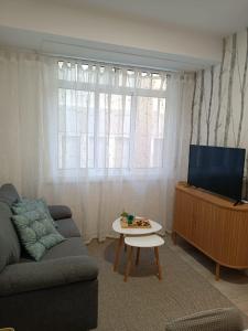 APARTAMENTO MENCER في مالبيسا: غرفة معيشة مع أريكة وتلفزيون وطاولة