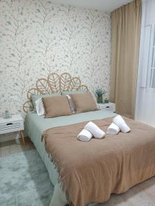 1 dormitorio con 1 cama con 2 almohadas en APARTAMENTO MENCER, en Malpica de Bergantiños