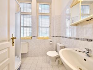 a white bathroom with a toilet and a sink at Apartment Villa Belvedere-4 by Interhome in Janske Lazne