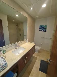 a bathroom with a sink and a mirror and a toilet at Moderno departamento en Playa del Carmen in Playa del Carmen