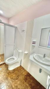 a bathroom with a toilet and a sink at Hotel BJ Curumani in Curumaní