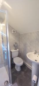 a bathroom with a toilet and a sink at Serene Homes Sheffield, Private Ensuite Velux Room in Hillsborough