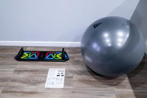 a large gray ball on the floor next to a thermometer at Hellena Lodge in Aberdeen