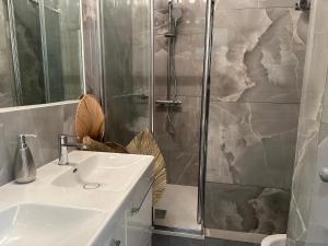 La salle de bains est pourvue d'une douche et d'un lavabo. dans l'établissement NEW ÉTOILE Arc de Triomphe renovated March 24, à Paris
