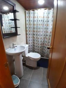 a bathroom with a toilet and a sink at Cabaña Villa Eugenia - Paipa in Paipa +8 photos
