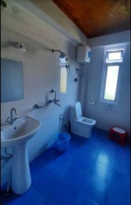 a bathroom with a white sink and a toilet at Coral Homestay in Pelling