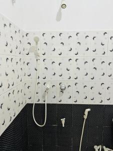 a bathroom with a shower with birds on the wall at Blue Lotus Garden Hotel piliyandala in Colombo