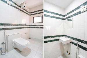 two pictures of a bathroom with a toilet and a sink at FabExpress A1 Residency in Ahmedabad
