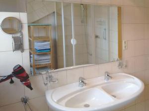 a bathroom with a sink and a mirror at Holiday apartment Wiedmann in Tübingen