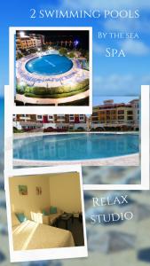 a collage of photos of a swimming pool at Relax studio by the sea, Bulgaria,Nesebar,Aheloy in Aheloy