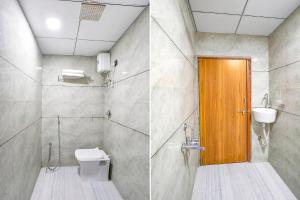 twee foto's van een badkamer met toilet en wastafel bij FabHotel 7 Star in Surat