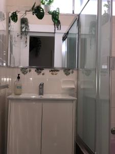 a bathroom with a sink and a mirror and a shower at Sydney Olympic Park Half House - All Yours in Sydney