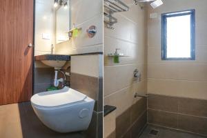 two pictures of a bathroom with a toilet and a sink at FabHotel Emersion Residency in Pune