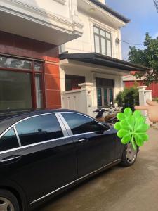 un coche negro estacionado frente a una casa con una planta verde en Thảo Nguyên Homestay, en Lạng Sơn