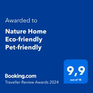Certifikát, ocenenie alebo iný dokument vystavený v ubytovaní Nature Home Eco-friendly Pet-friendly